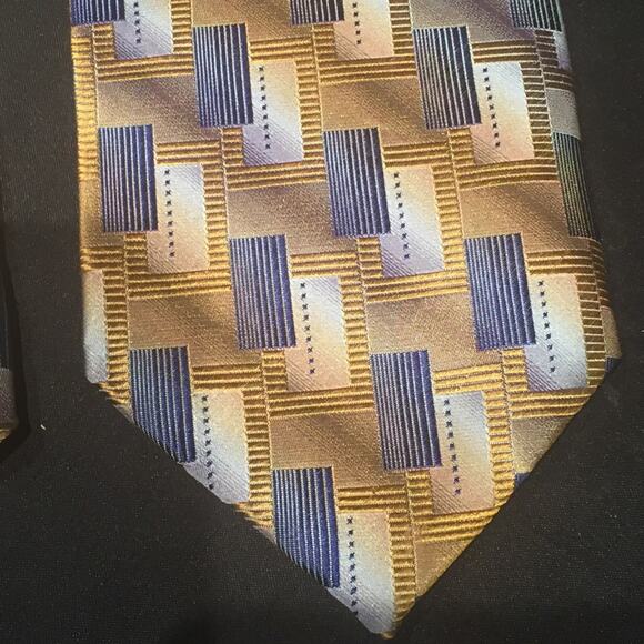 Bachrach Made in Italy 100% Silk Neck Tie Men's Business Executive Gold Blue - Picture 1 of 8